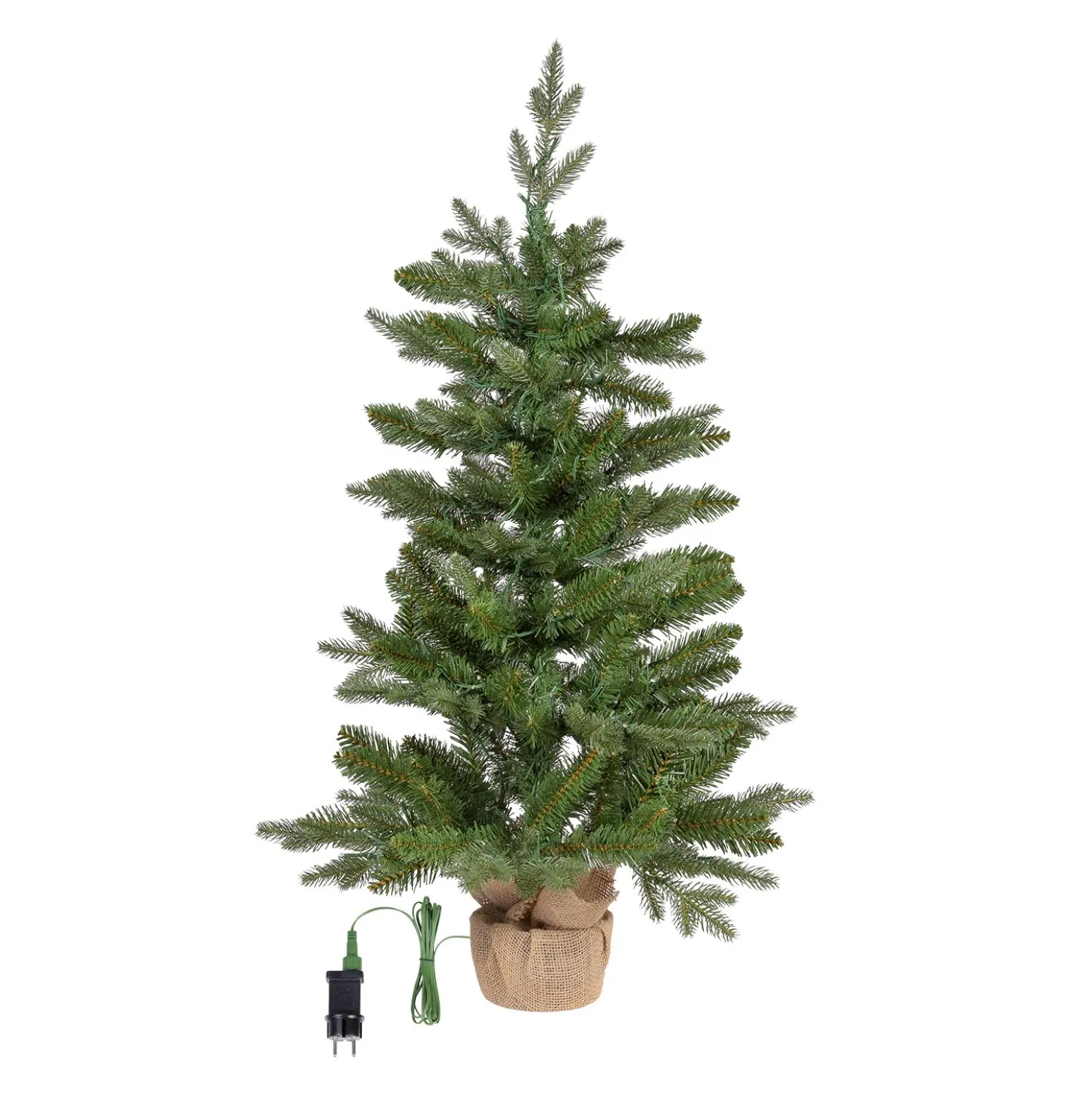 Albero Alpino con base Juta in finto pino, 90 cm, 180 miniled integrati bianco caldo