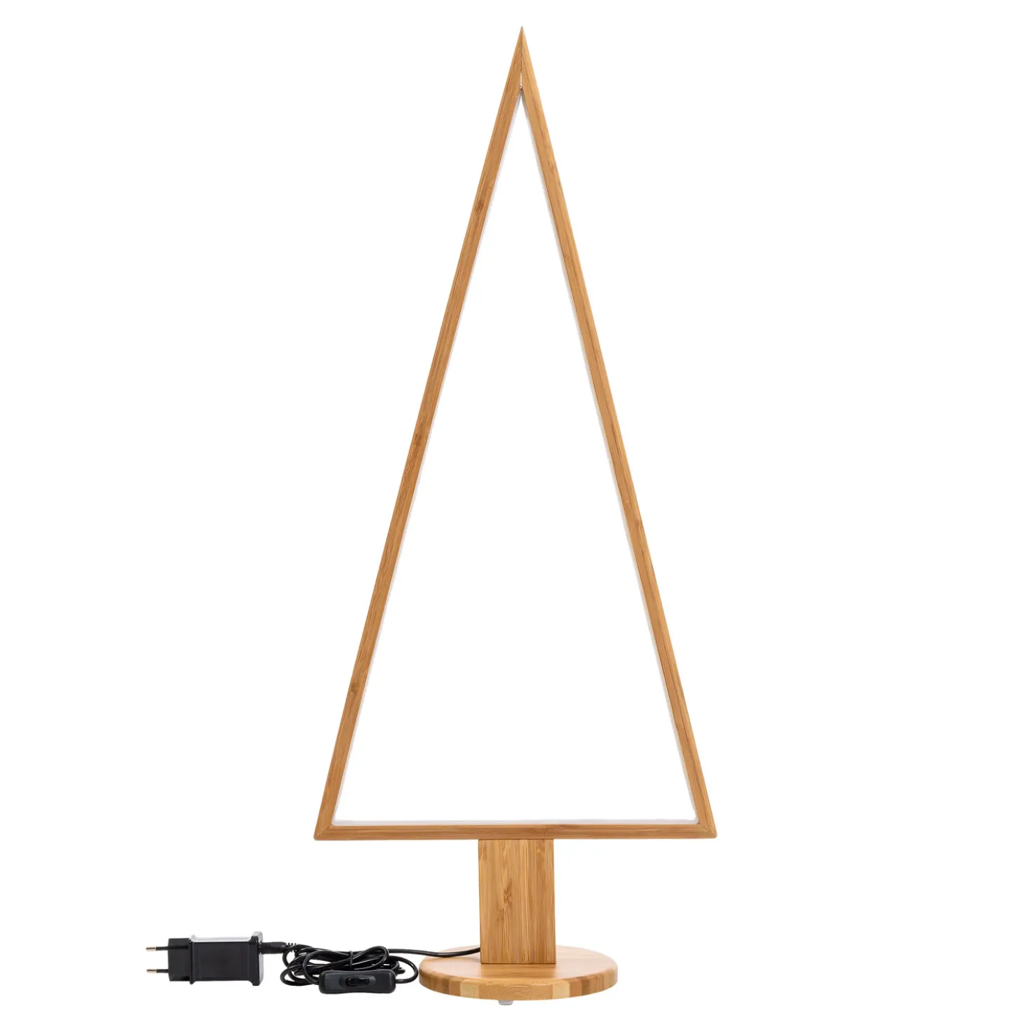 Albero di Natale triangolare in legno naturale, 75 cm, led bianco caldo, uso interno