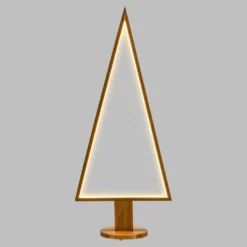 Albero di Natale triangolare in legno naturale, 75 cm, led bianco caldo, uso interno