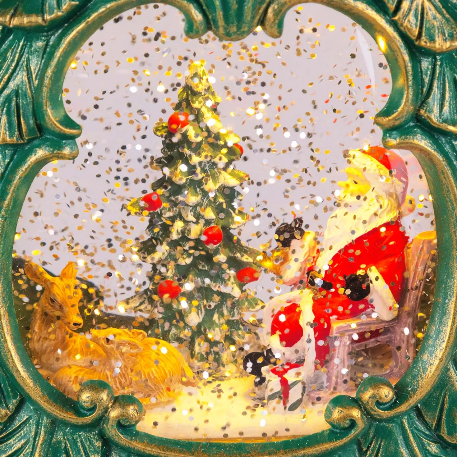 Albero di Natale verde antico, glitter scintillante, h 26 cm, musiche natalizie, led bianco caldo