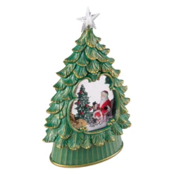 Albero di Natale verde antico, glitter scintillante, h 26 cm, musiche natalizie, led bianco caldo