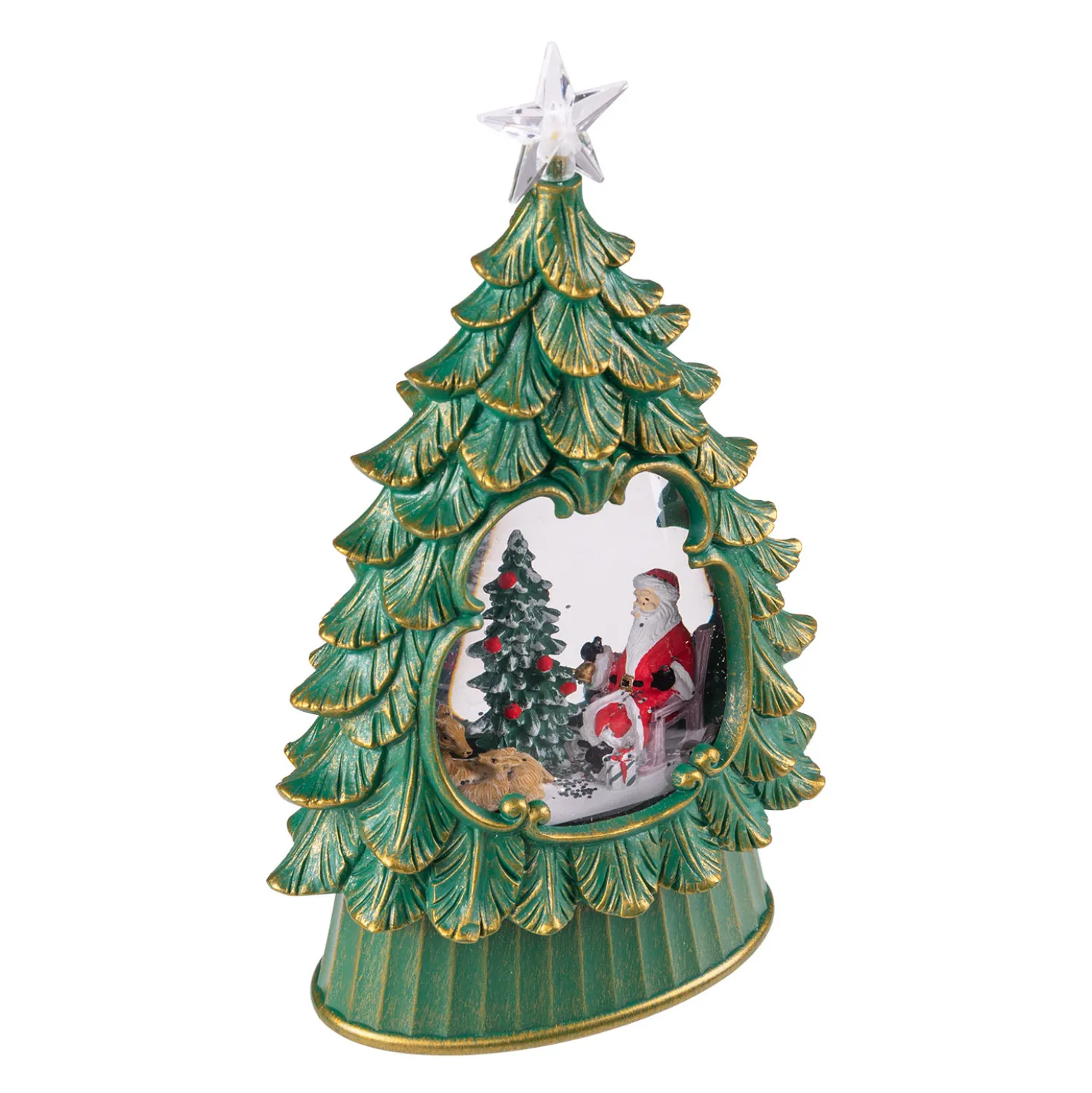Albero di Natale verde antico, glitter scintillante, h 26 cm, musiche natalizie, led bianco caldo