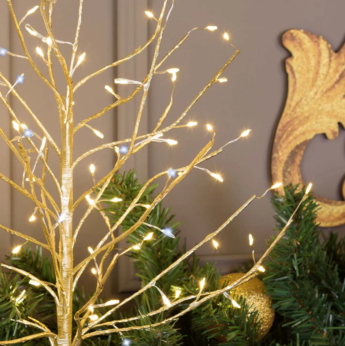 Albero luminoso Tiglio champagne 0,45 m, 108 microled bianco caldo e bianco freddo, uso interno