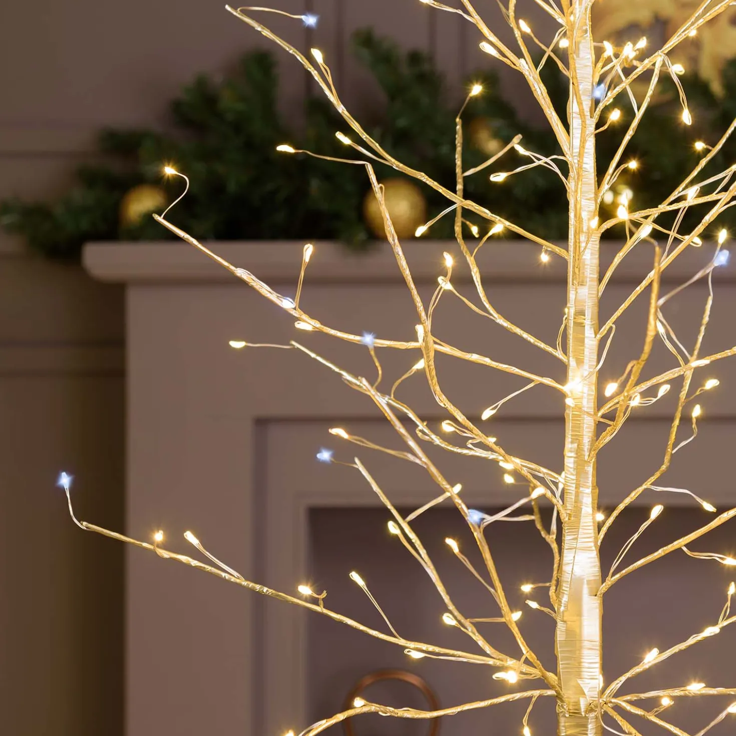 Albero luminoso Tiglio champagne 0,9 m, 240 microled bianco caldo e bianco freddo, uso interno