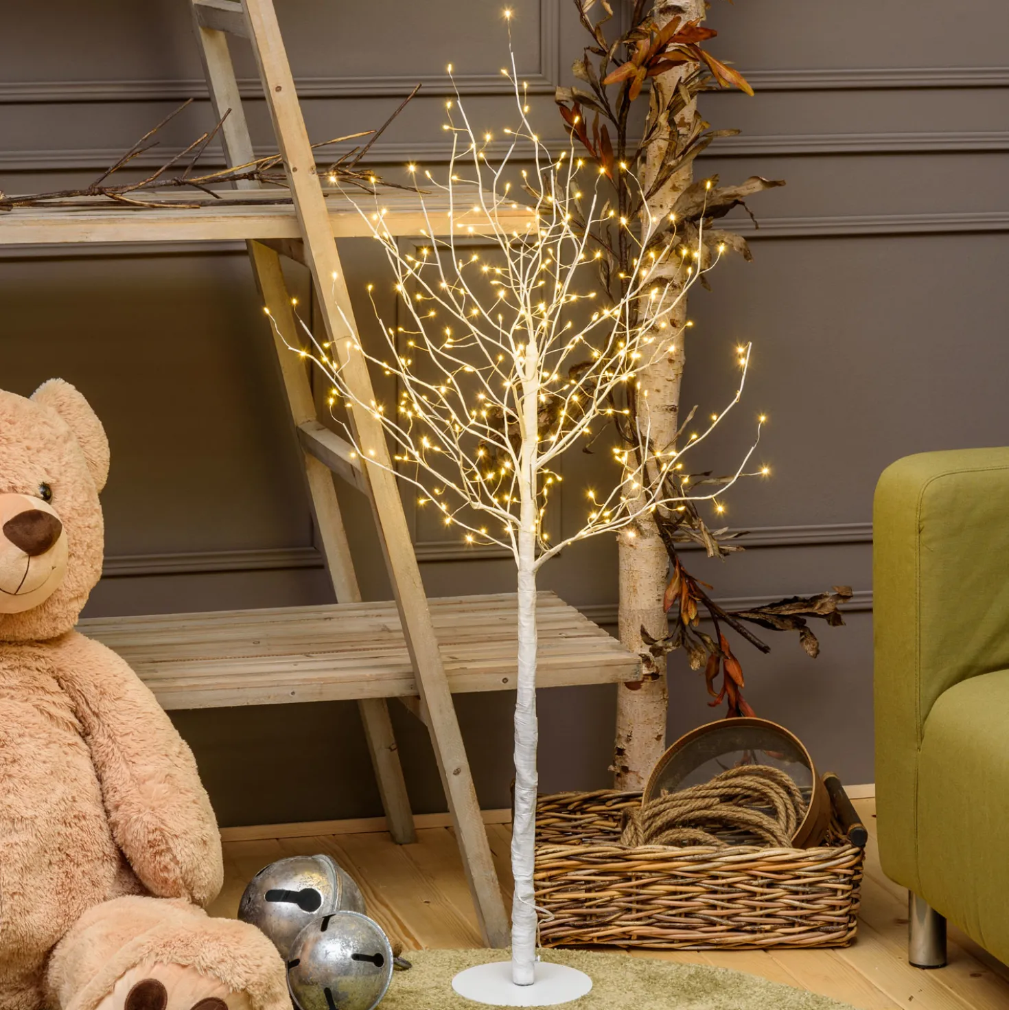 Albero Ramo luminoso Leccio bianco 1,2 m, 336 microled bianco caldo, uso interno