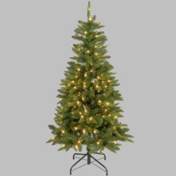 Albero Slim in finto pino 150 cm, 200 led integrati bianco caldo