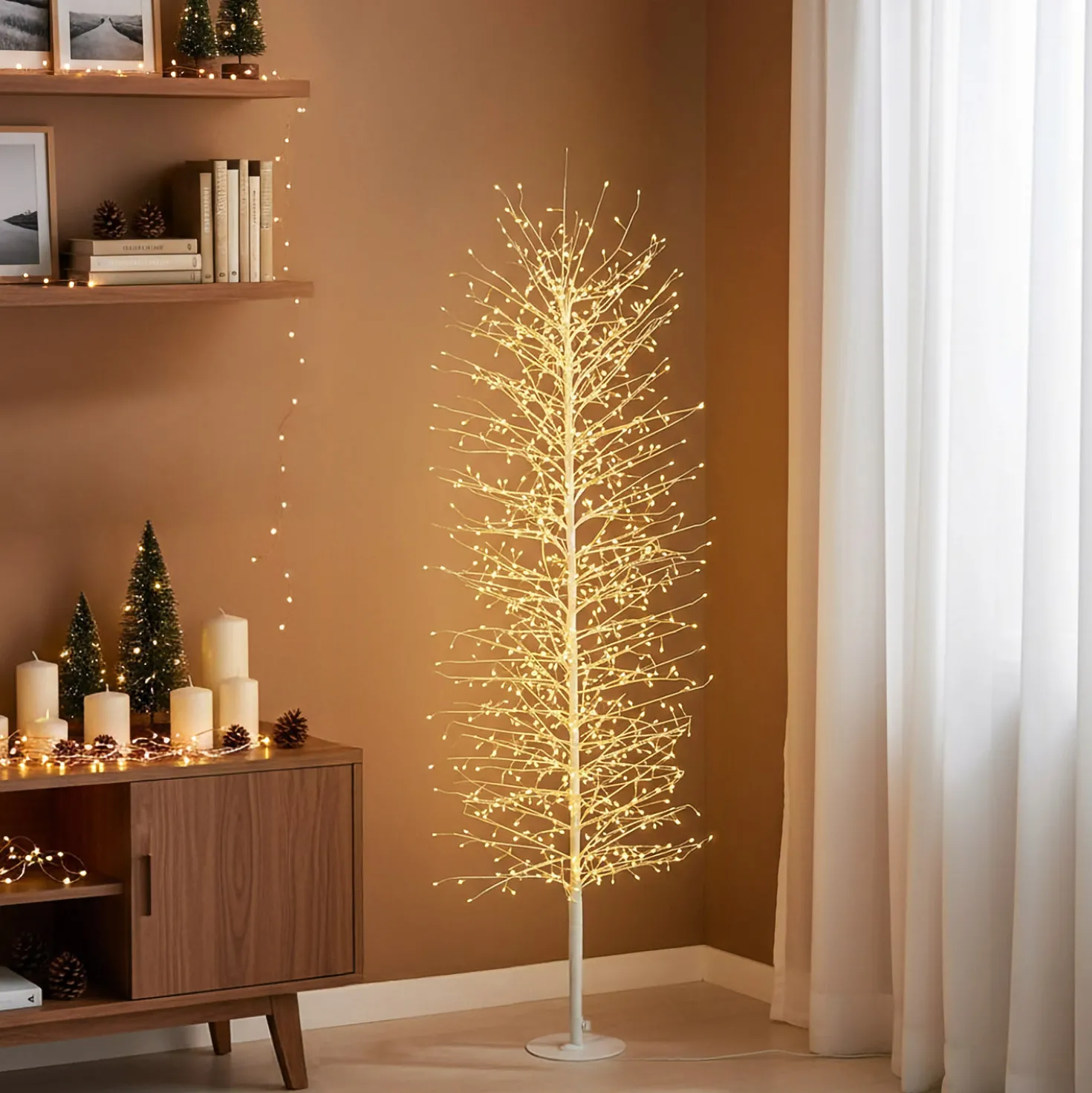 Albero Slim Ramo di Tiglio bianco h 1,4 m, 1080 microled bianco caldo, uso interno