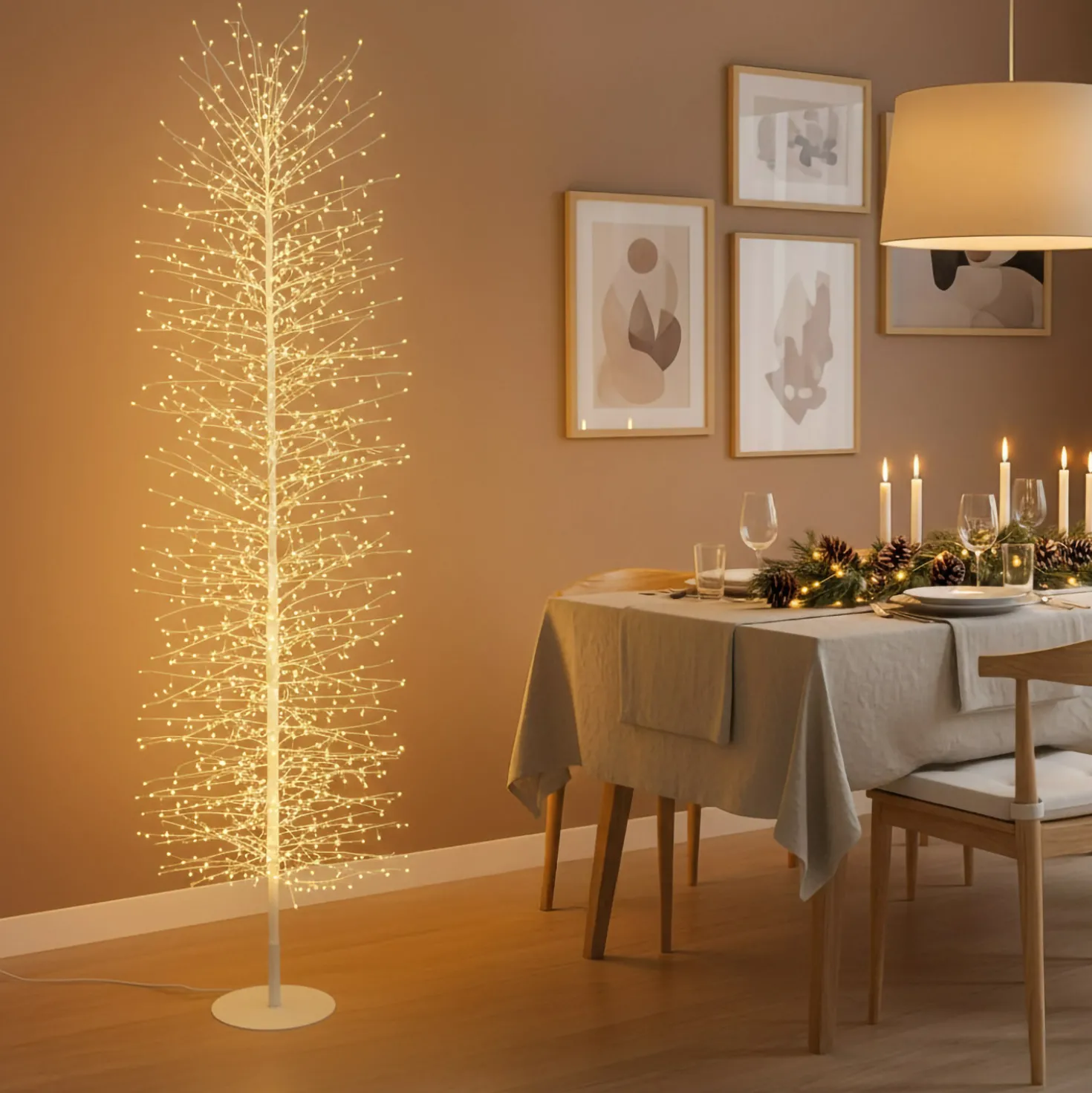 Albero Slim Ramo di Tiglio bianco h 2 m, 1656 microled bianco caldo, uso interno