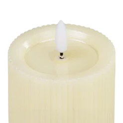 Candela Avorio a Coste per uso esterno, h 12,5 cm, Ø 7,5cm, fiamma 3D con stoppino ed effetto cera sciolta