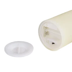 Candela Avorio a Coste per uso esterno, h 10 cm, Ø 7,5cm, fiamma 3D con stoppino ed effetto cera sciolta