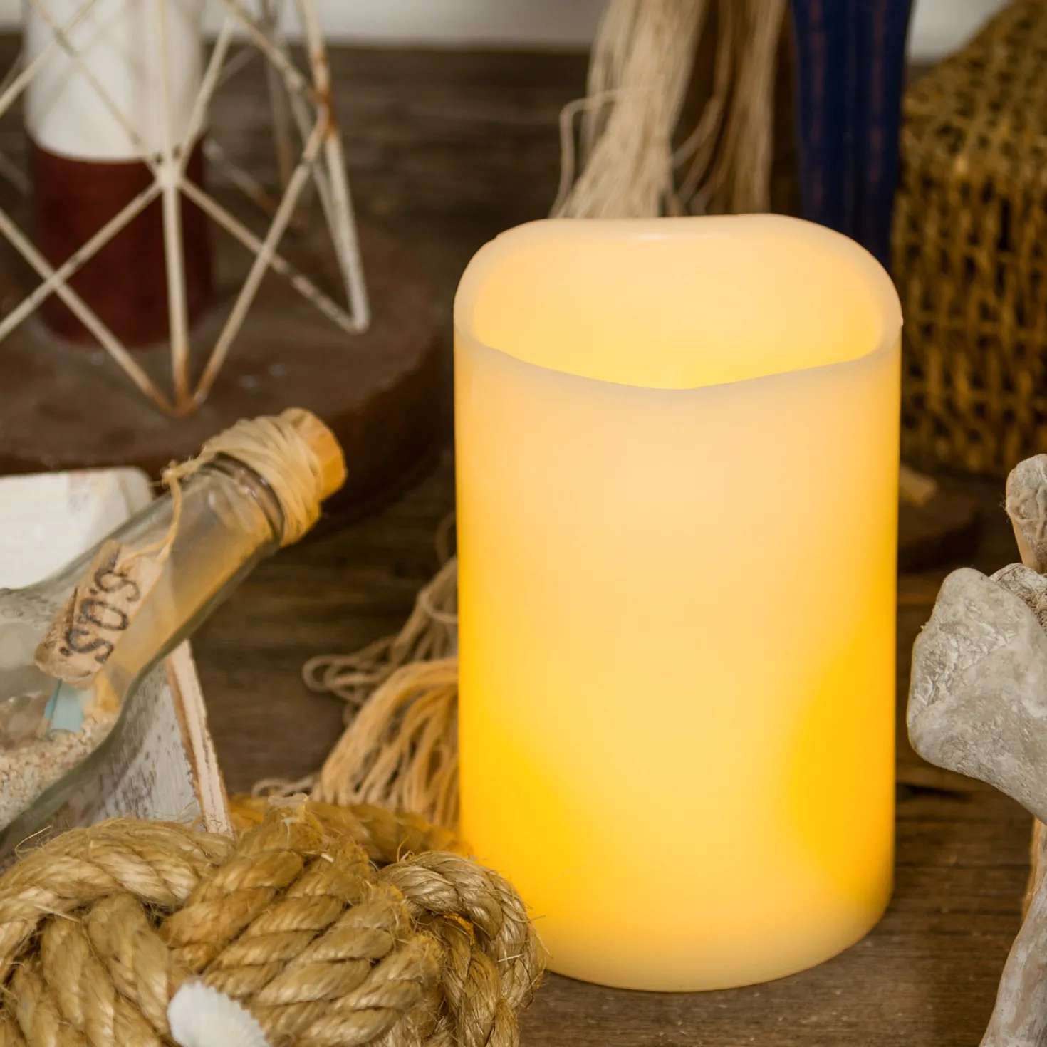 Candela avorio h 15 cm, led bianco caldo