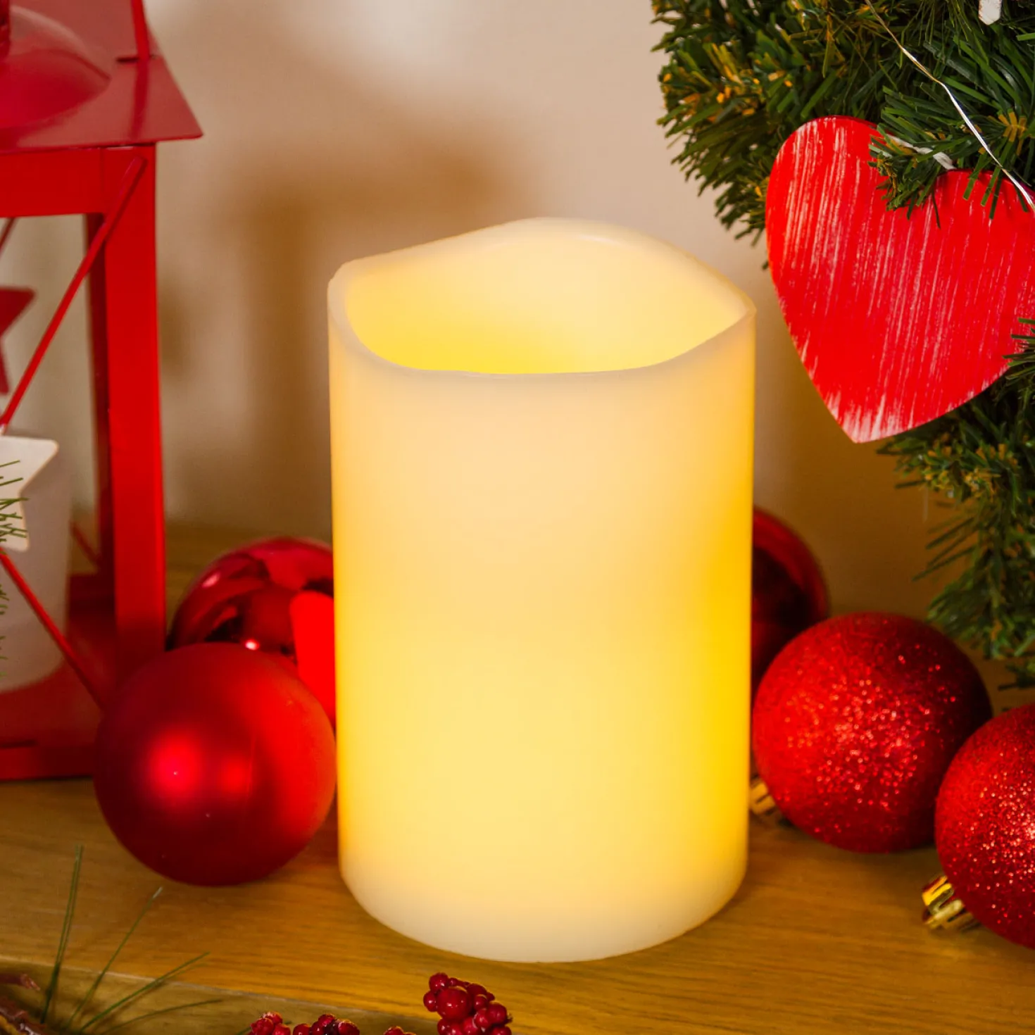 Candela avorio h 15 cm, led bianco caldo