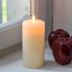 Candela in cera liscia avorio con stoppino, h 15 cm