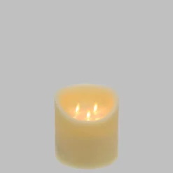 Candela in cera ruvida avorio con 3 fiamme, h 15 cm