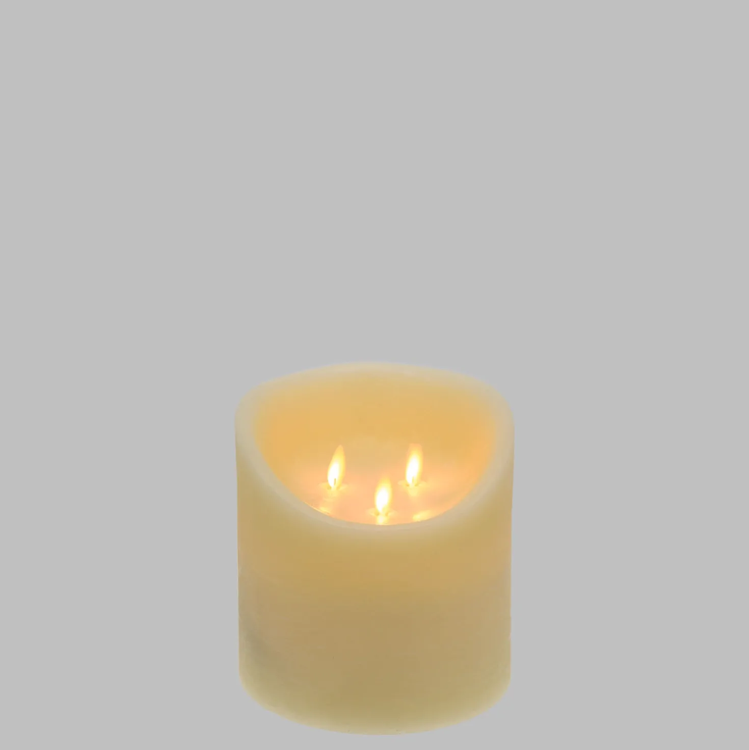 Candela in cera ruvida avorio con 3 fiamme, h 15 cm