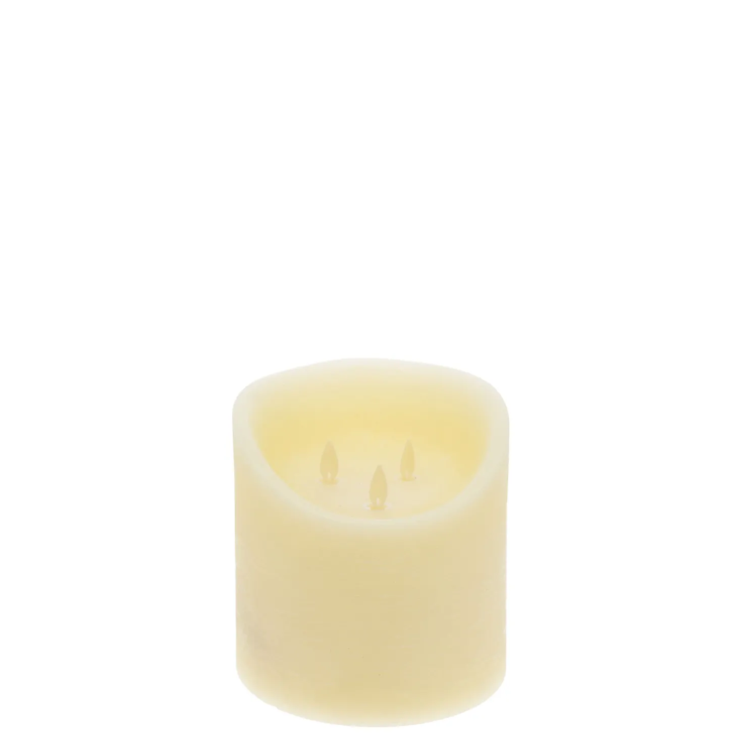 Candela in cera ruvida avorio con 3 fiamme, h 15 cm