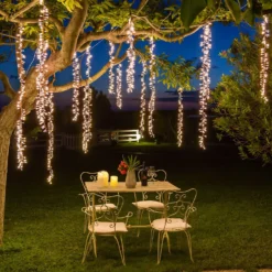 Cascata di luci Connect+ 3 nastri, 300 led bianco caldo, cavo trasparente, prolungabile