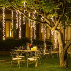 Cascata di luci Connect+ 3 nastri, 300 led bianco caldo, cavo trasparente, prolungabile