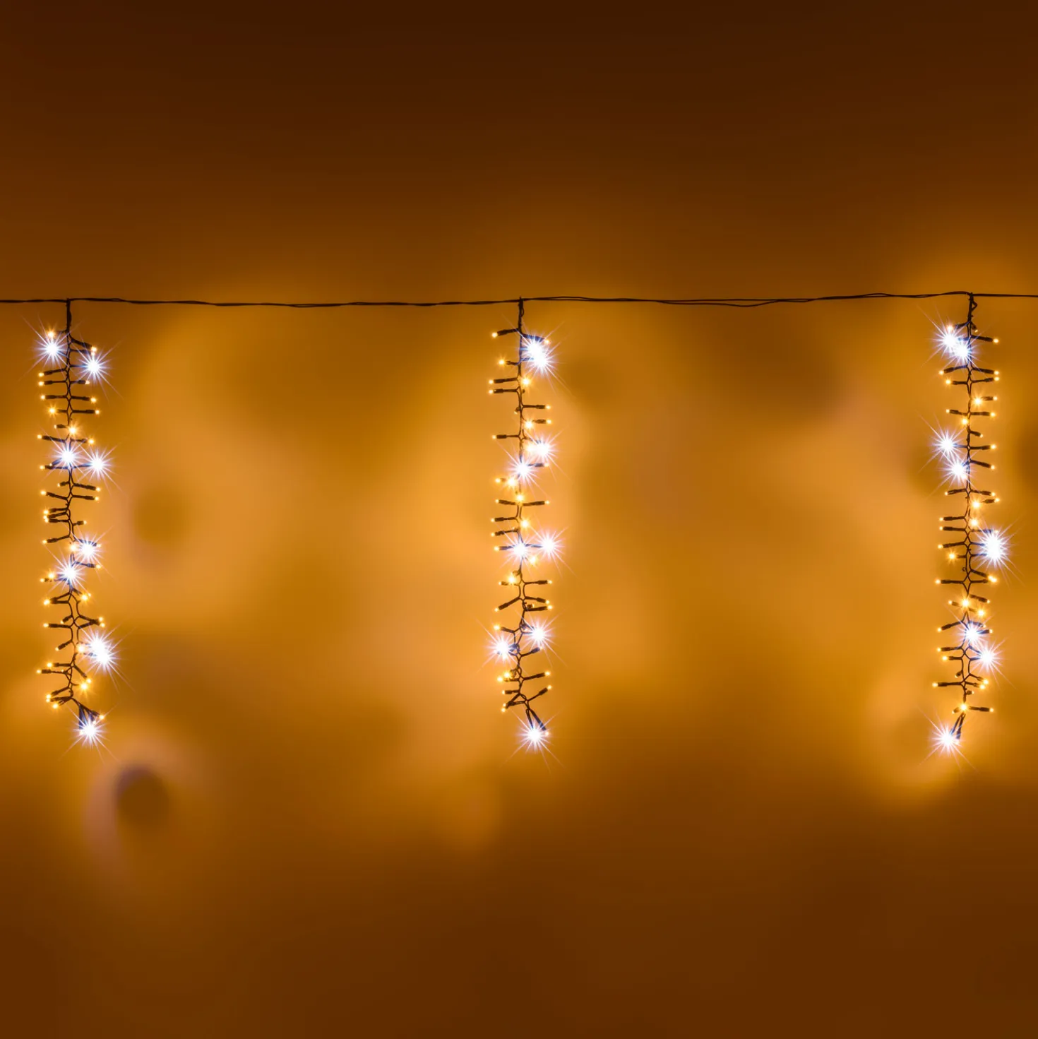 Cascata di luci 3 x h 1 m, maxiled bianco caldo e freddo, prolungabile, cavo verde, IP67