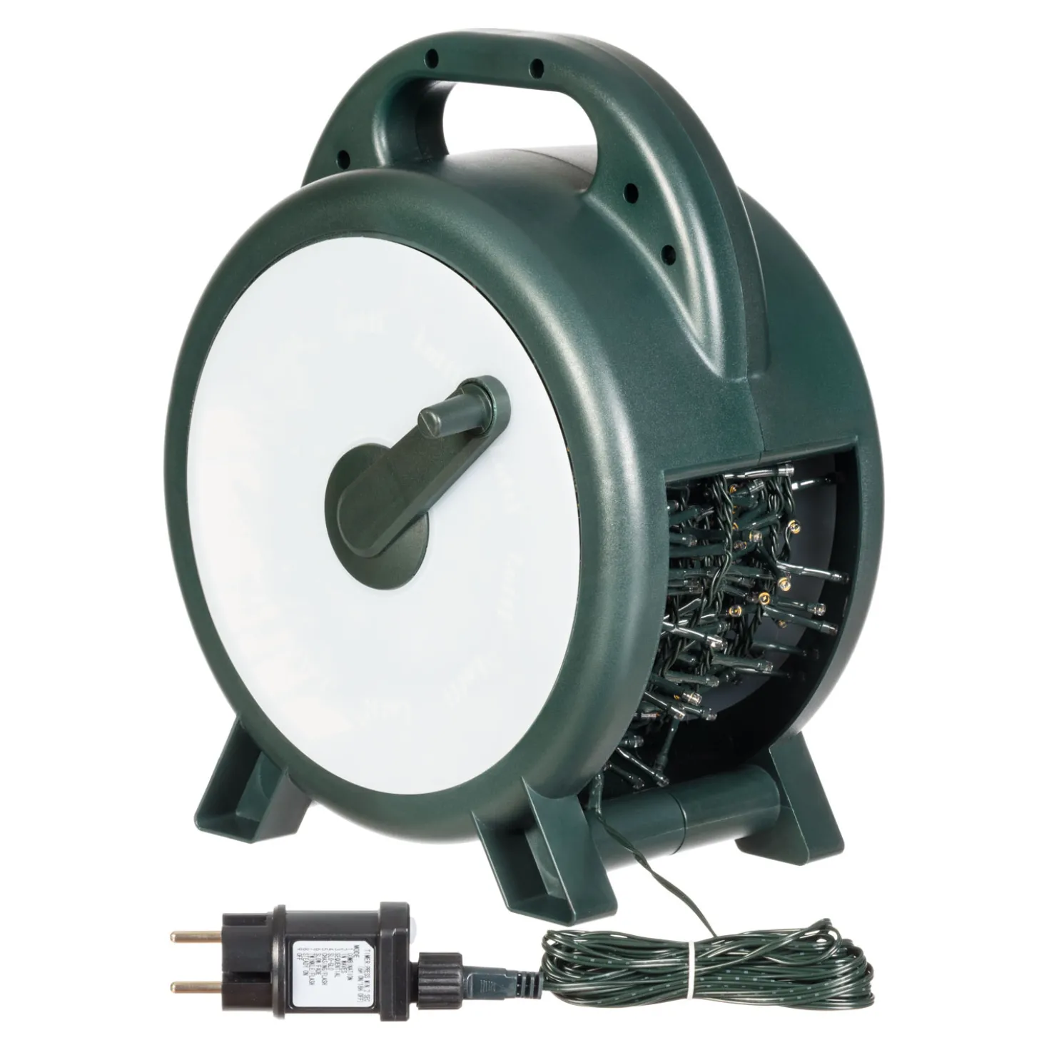 Catena con avvolgitore 60 m, 1500 led bianco caldo, cavo verde