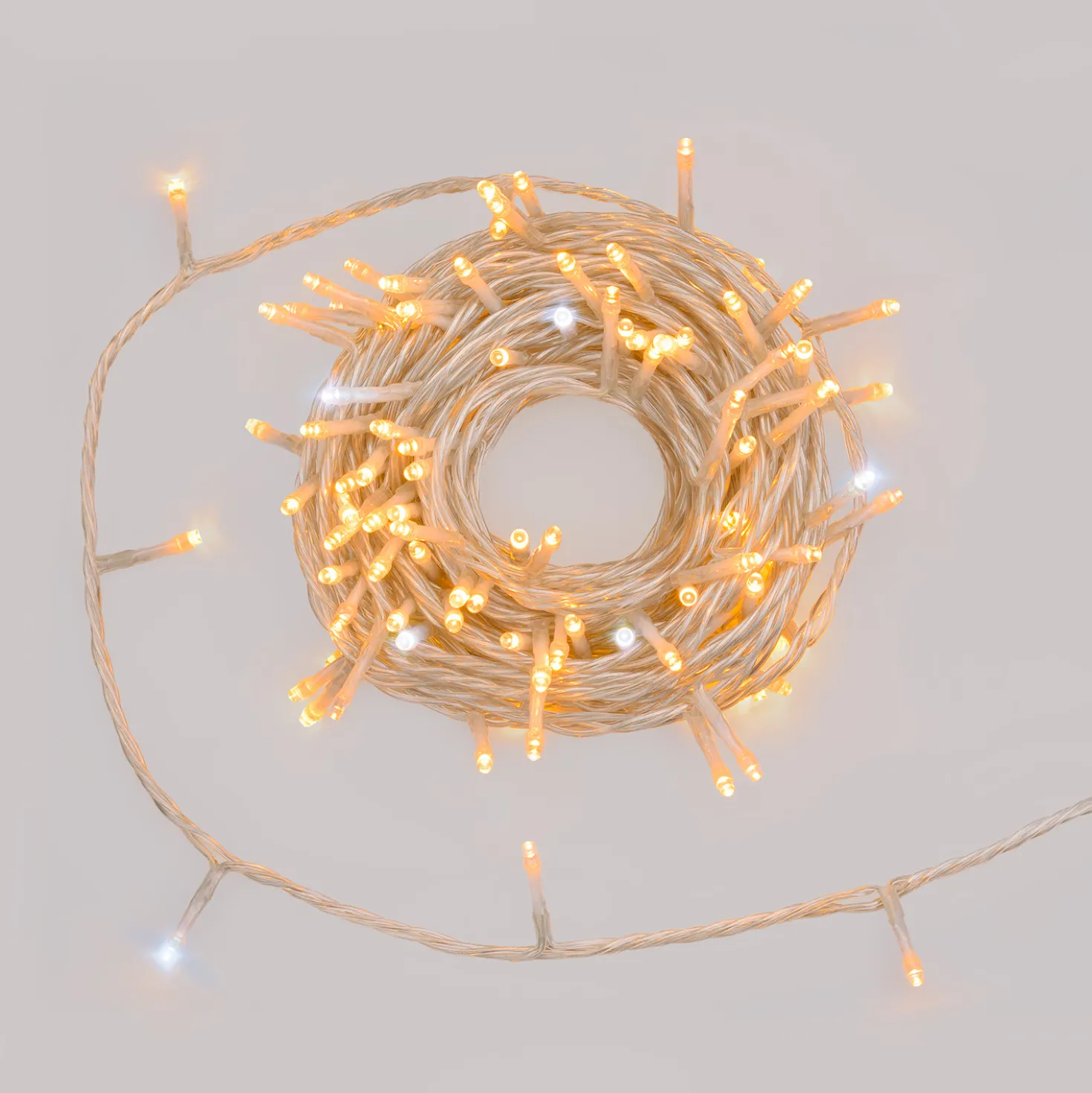 Catena Connect+ 12 m, 120 led bianco caldo e bianco freddo, cavo trasparente, prolungabile