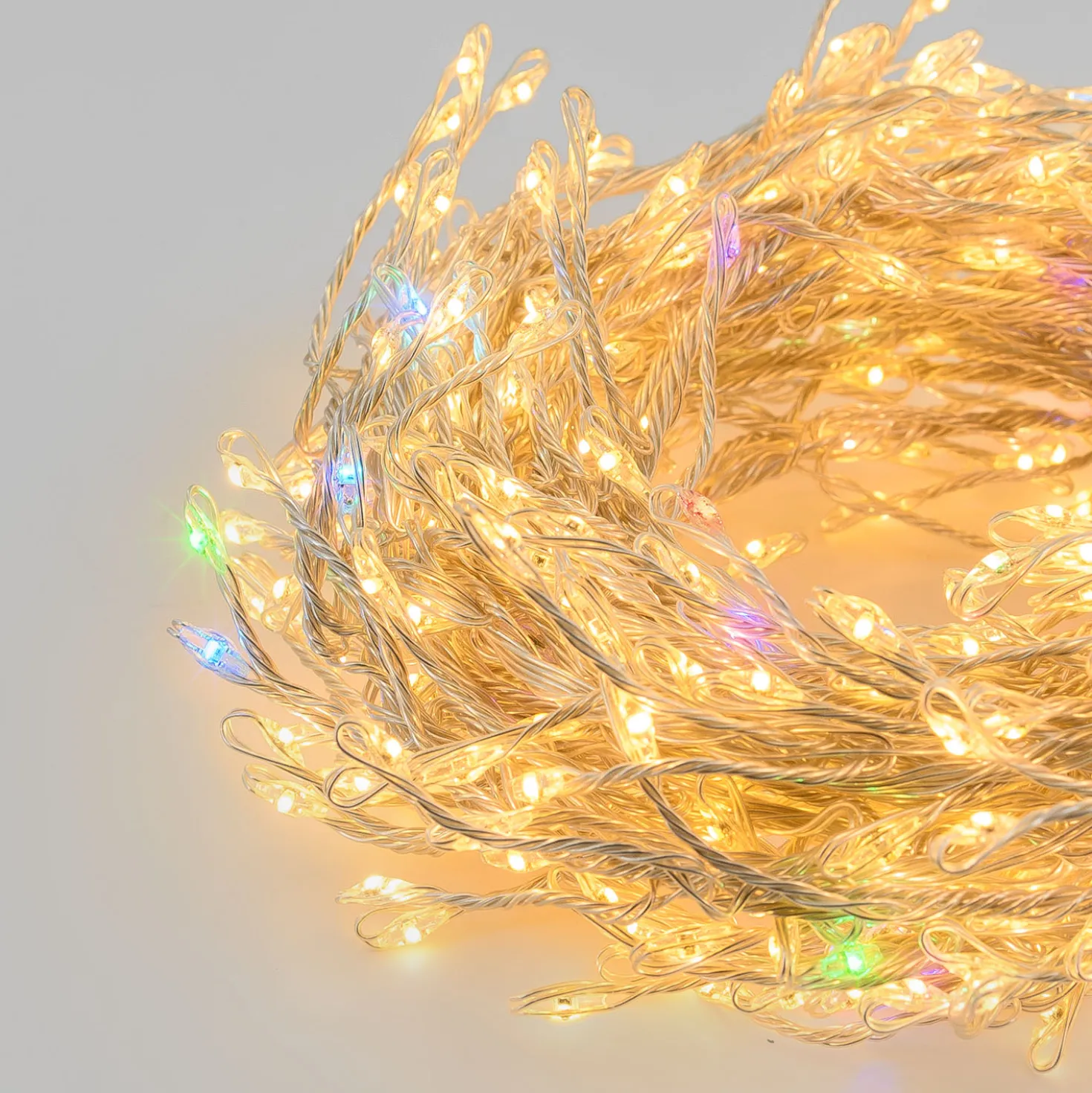 Catena Festone 10 m, 800 microled bianco caldo e RGB, cavo metal argento