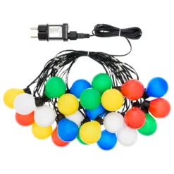 Catena 10 m con cavo illuminato, 25 lampadine multicolor, led bianco caldo, cavo nero