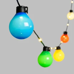 Catena 10 m con cavo illuminato, 25 lampadine multicolor, led bianco caldo, cavo nero
