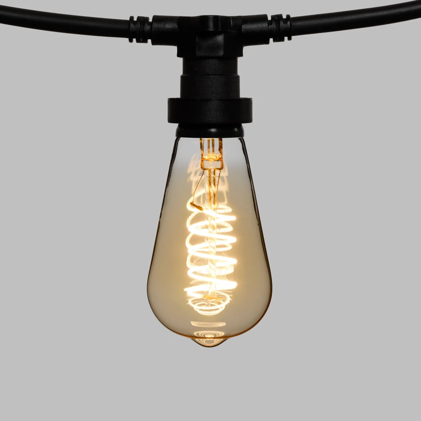 Catena 5 m, 5 lampadine Edison Ø 64 mm di 4 Watt, led a spirale, cavo nero, prolungabile
