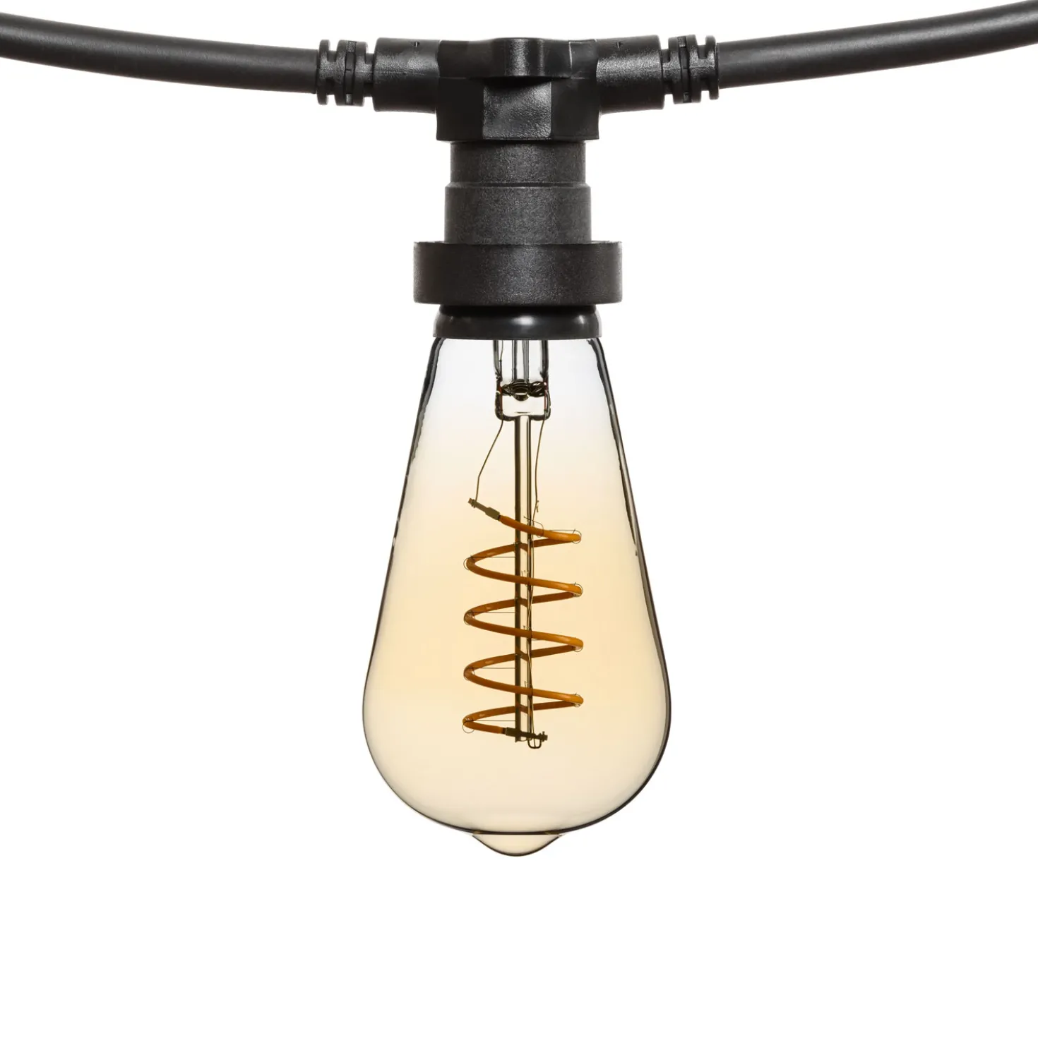 Catena 5 m, 8 lampadine Edison Ø 64 mm di 4 Watt, led a spirale, cavo nero, prolungabile