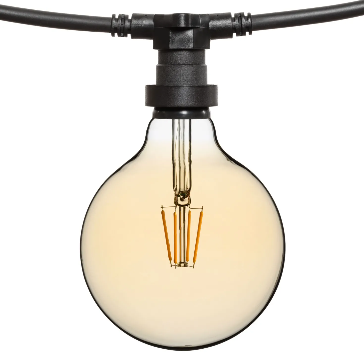 Catena 5 m, 5 lampadine globo Ø 125 mm di 4 Watt led, cavo nero, prolungabile