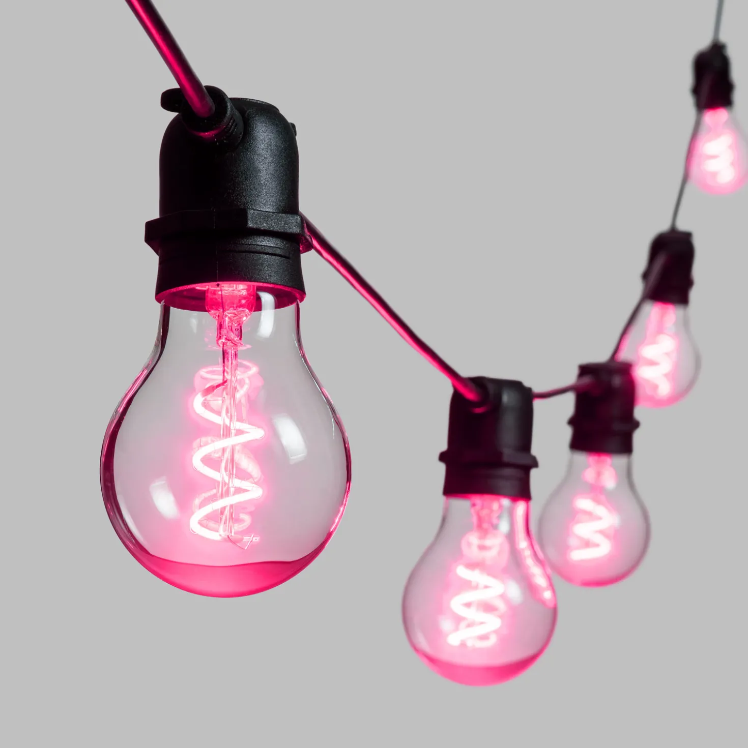 Catena 5 m, 10 lampadine goccia Ø 60 mm, led rosa a spirale, prolungabile
