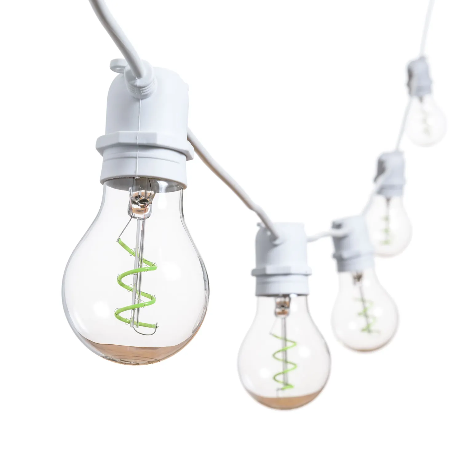Catena 5 m, 10 lampadine goccia Ø 60 mm, led verde a spirale, prolungabile