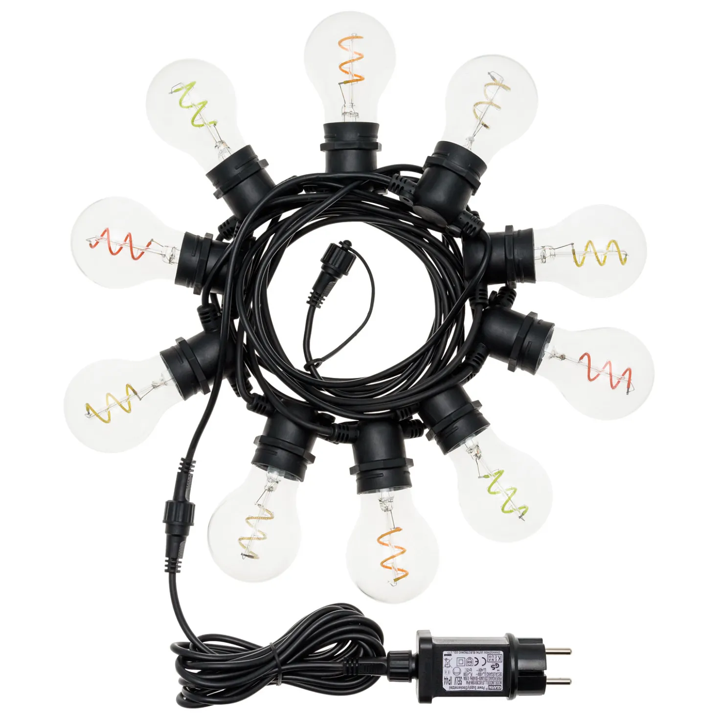 Catena 5 m, 10 lampadine goccia Ø 60 mm, led multicolor a spirale, prolungabile