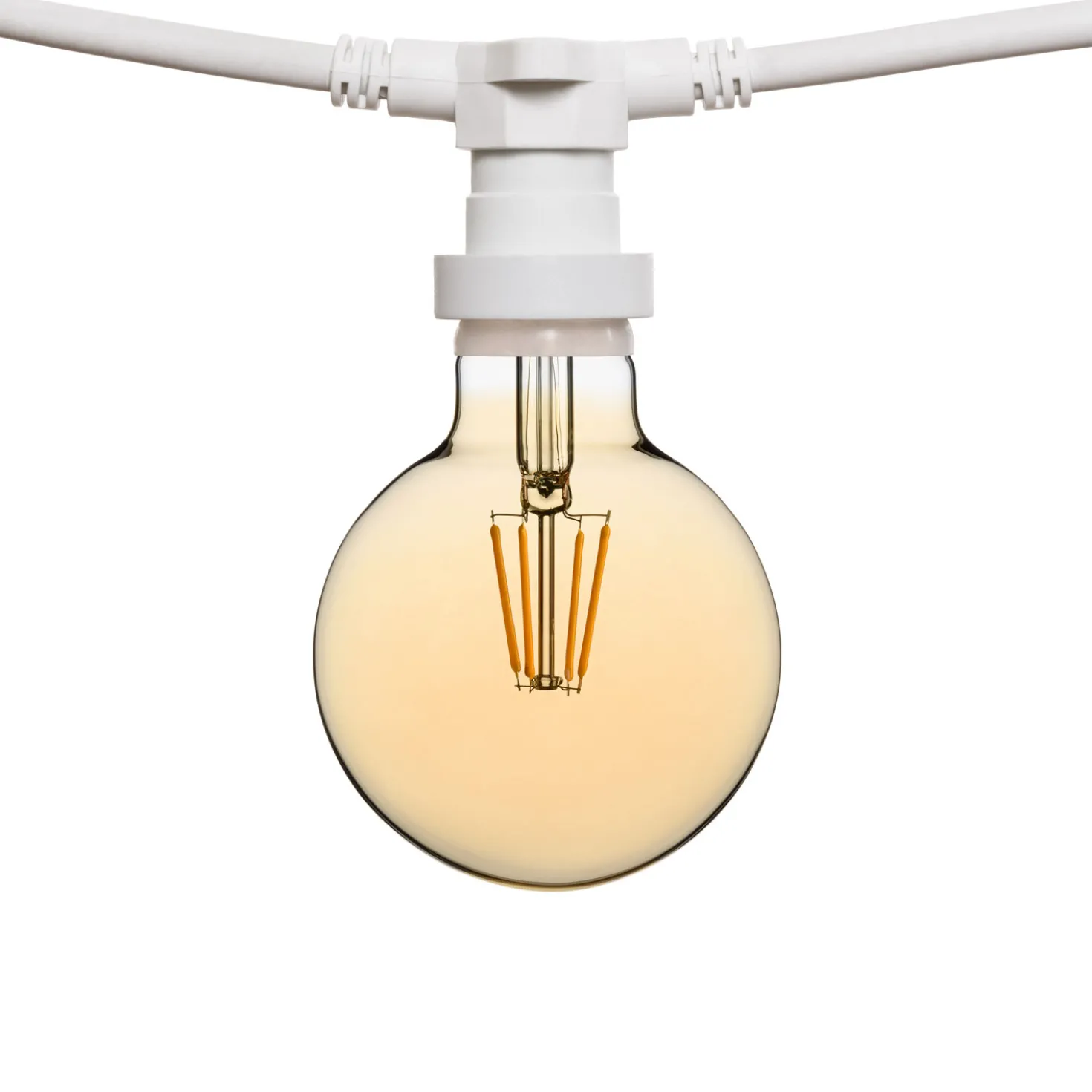 Catena 5 m, 5 lampadine led a globo Ø 95 mm di 4 Watt, cavo bianco, prolungabile