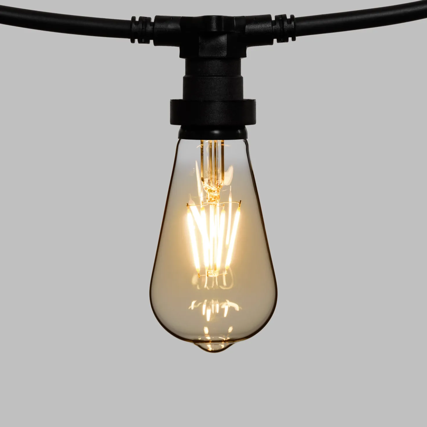 Catena 5 m, 16 lampadine led Edison Ø 64 mm di 4 Watt, cavo nero, prolungabile