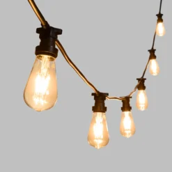 Catena 5 m, 5 lampadine led Edison Ø 64 mm di 4 watt dimmerabili, cavo nero, prolungabile