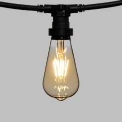 Catena 5 m, 5 lampadine led Edison Ø 64 mm di 4 Watt, cavo nero, prolungabile