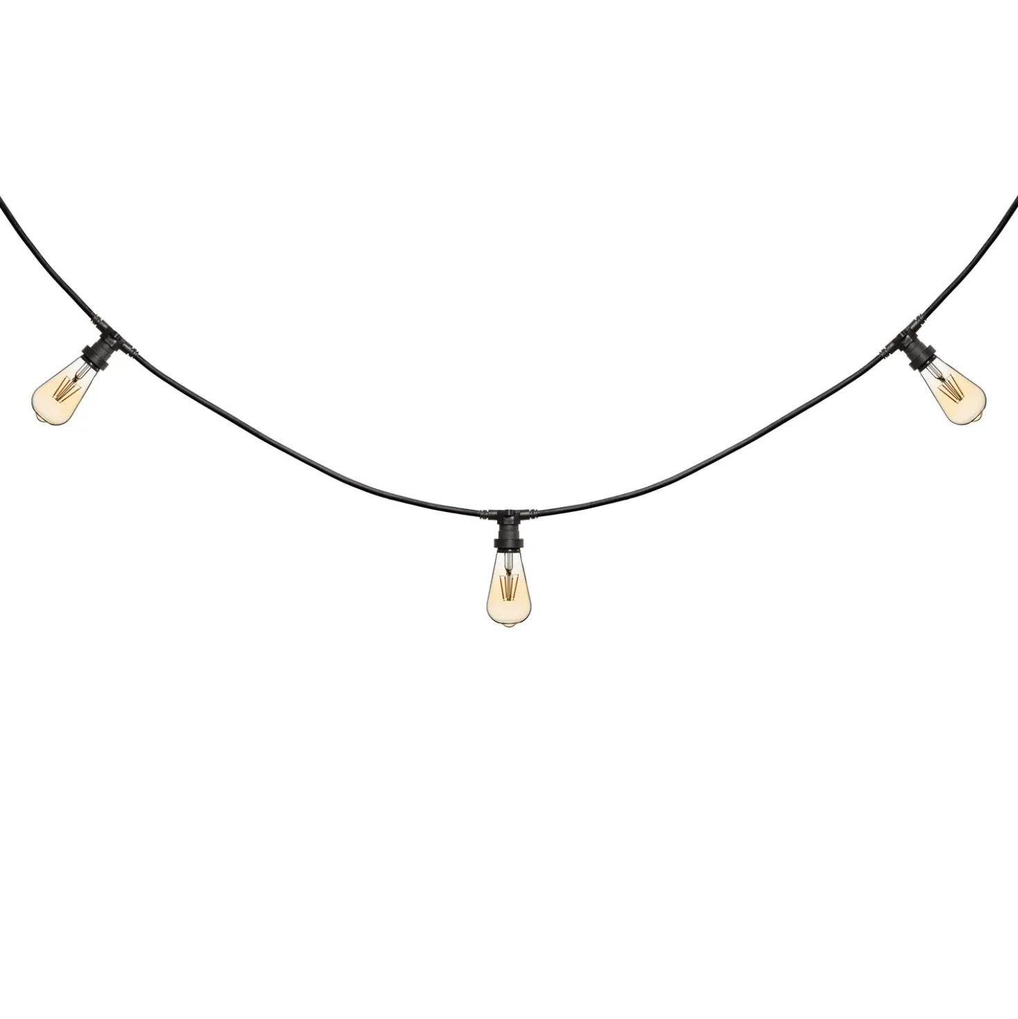 Catena 5 m, 8 lampadine led Edison Ø 64 mm di 4 Watt, cavo nero, prolungabile