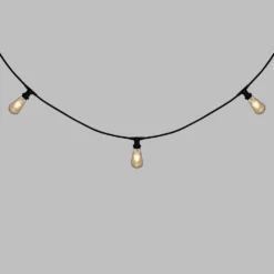 Catena 5 m, 8 lampadine led Edison Ø 64 mm di 4 Watt, cavo nero, prolungabile