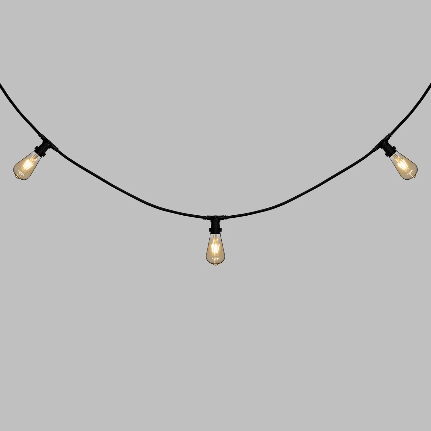 Catena 5 m, 8 lampadine led Edison Ø 64 mm di 4 Watt, cavo nero, prolungabile