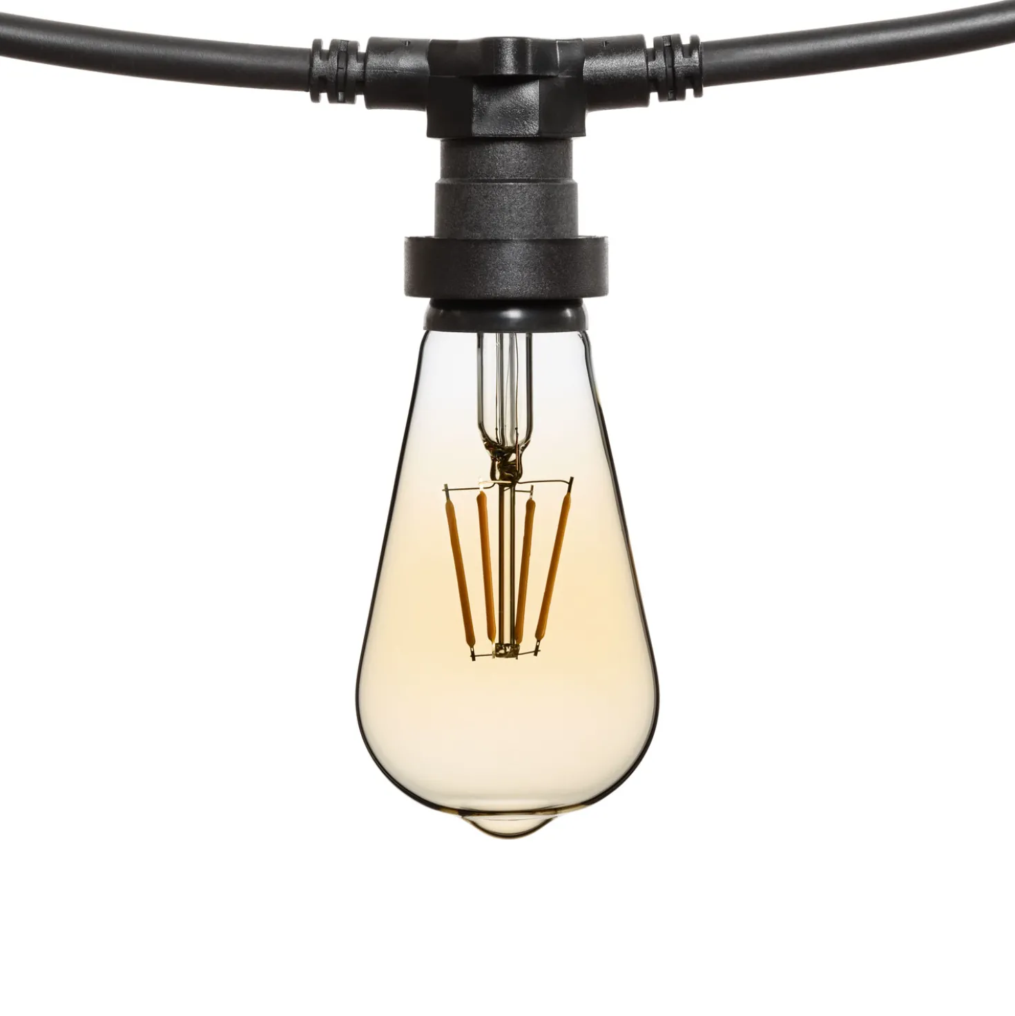 Catena 5 m, 8 lampadine led Edison Ø 64 mm di 4 watt dimmerabili, cavo nero, prolungabile