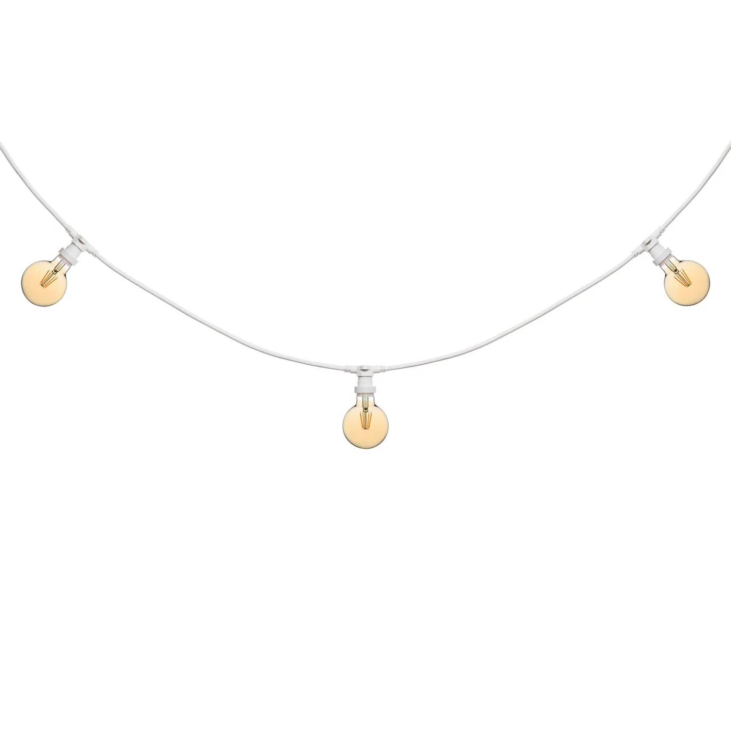 Catena 5 m, 8 lampadine led globo Ø 95 mm di 8 Watt dimmerabili, cavo bianco, prolungabile