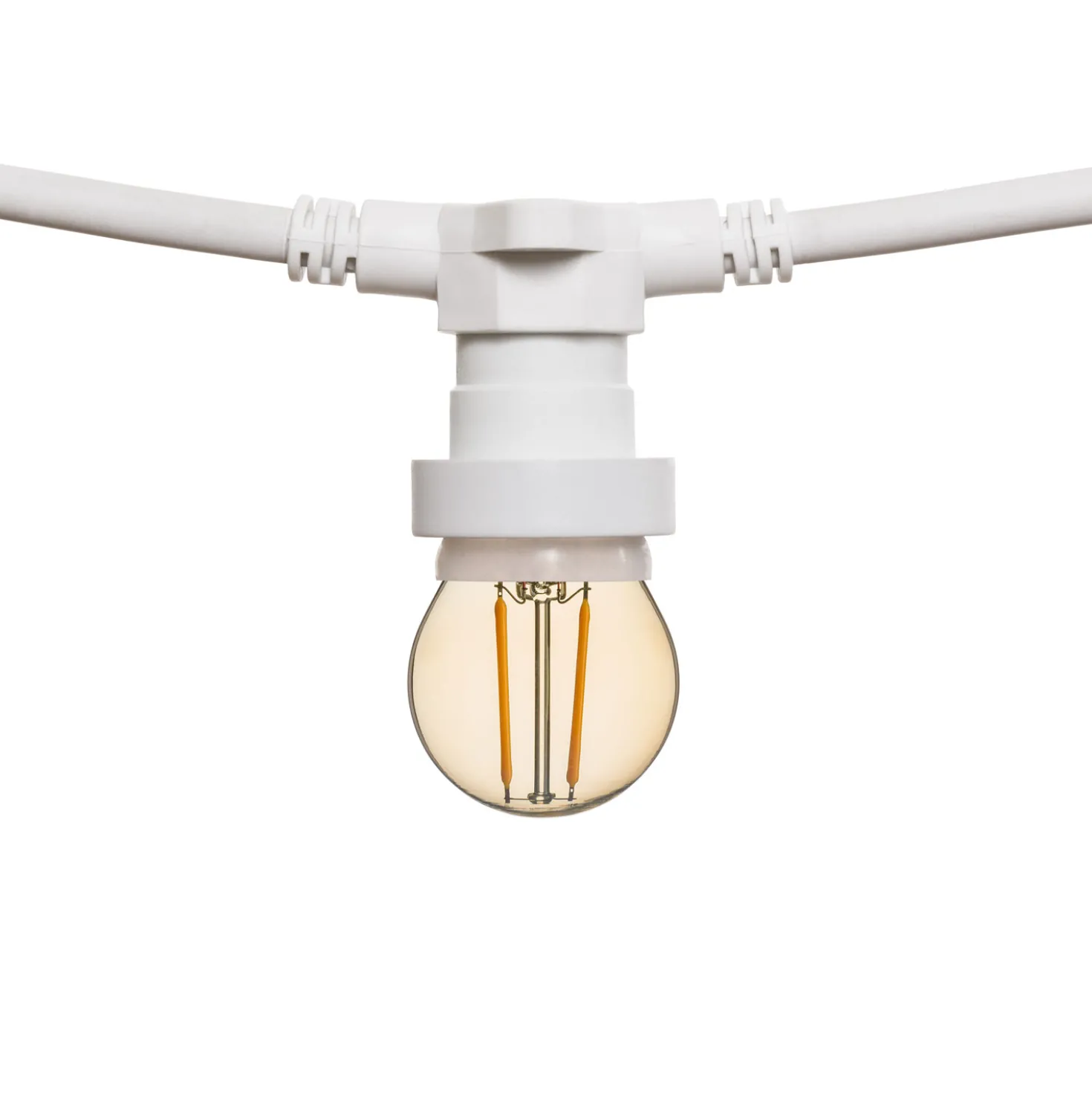 Catena 5 m, 16 lampadine led globo Ø 45 mm di 2 Watt, cavo bianco, prolungabile