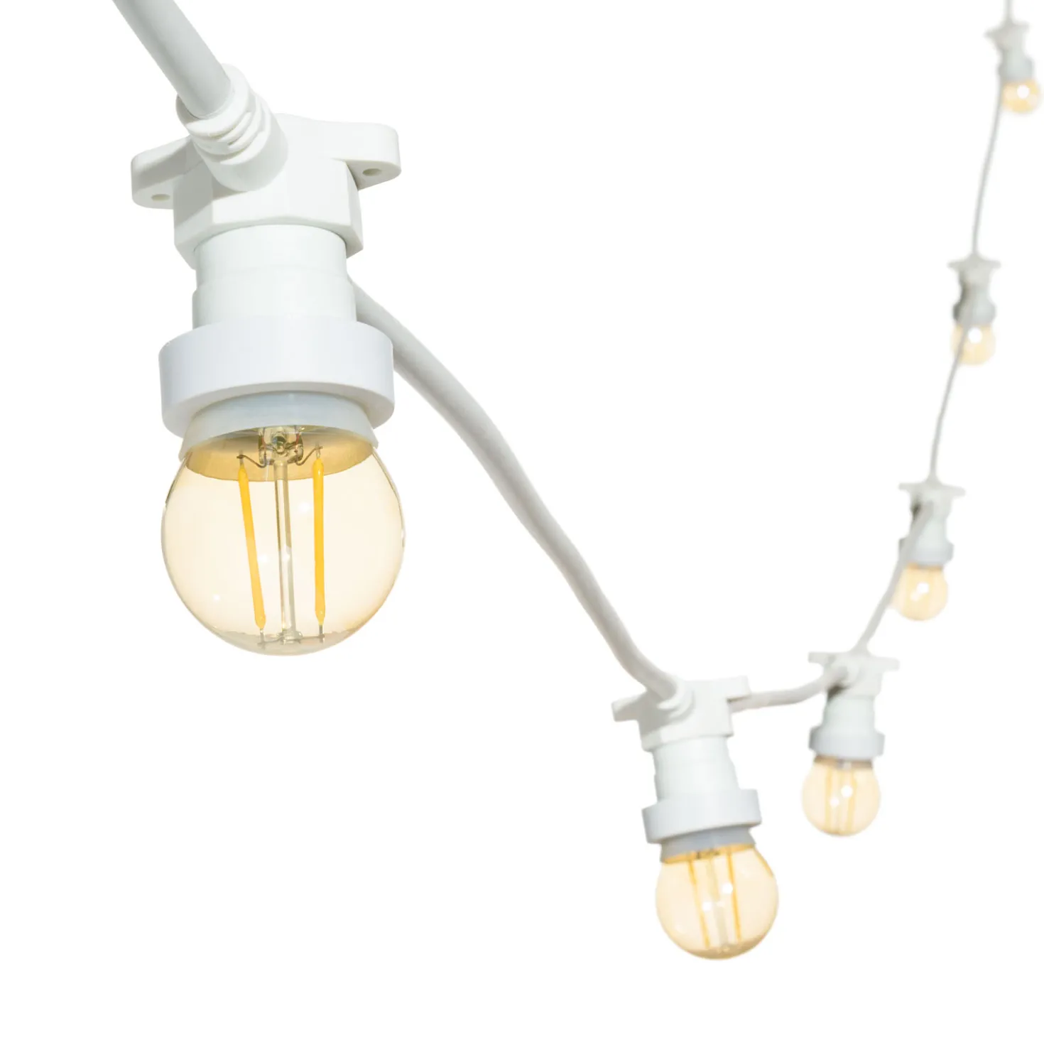 Catena 5 m, 16 lampadine led globo Ø 45 mm di 2 Watt, cavo bianco, prolungabile