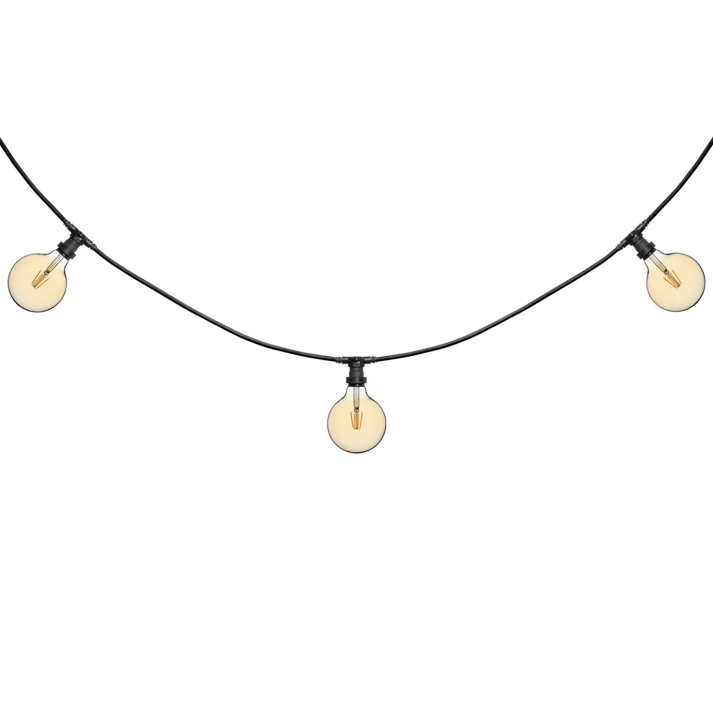 Catena 5 m, 8 lampadine led globo Ø 125 mm di 4 Watt, cavo nero, prolungabile