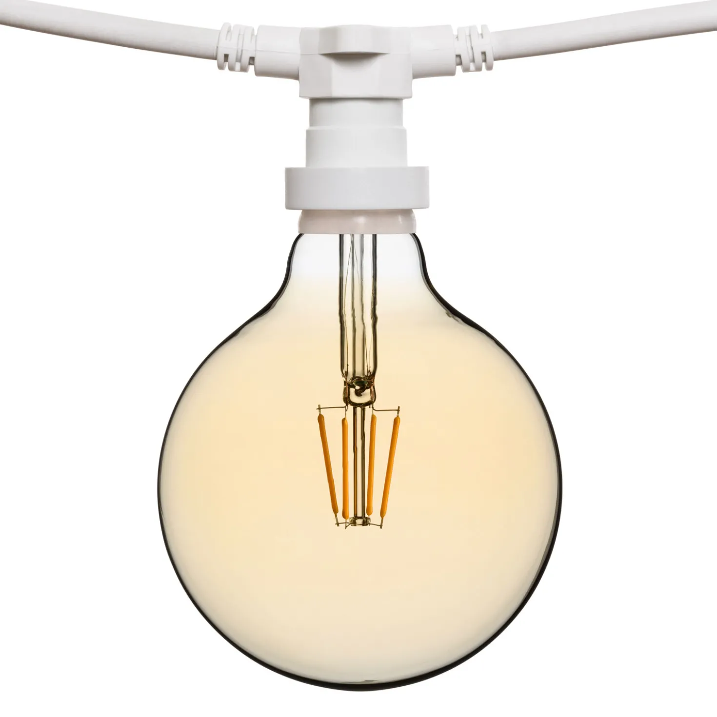 Catena 5 m, 8 lampadine led globo Ø 125 mm di 4 Watt, cavo bianco, prolungabile