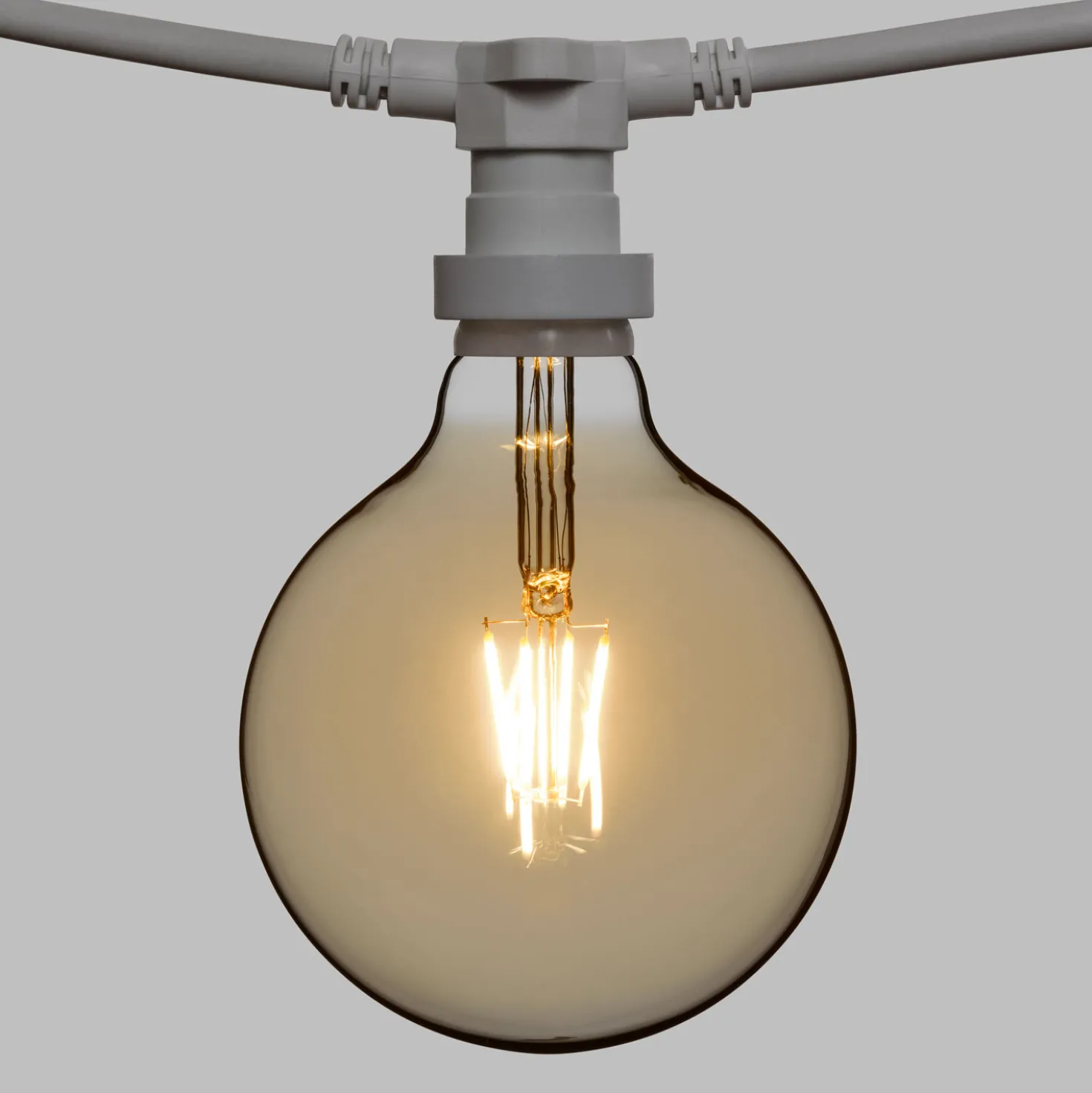 Catena 5 m, 8 lampadine led globo Ø 125 mm di 4 Watt, cavo bianco, prolungabile