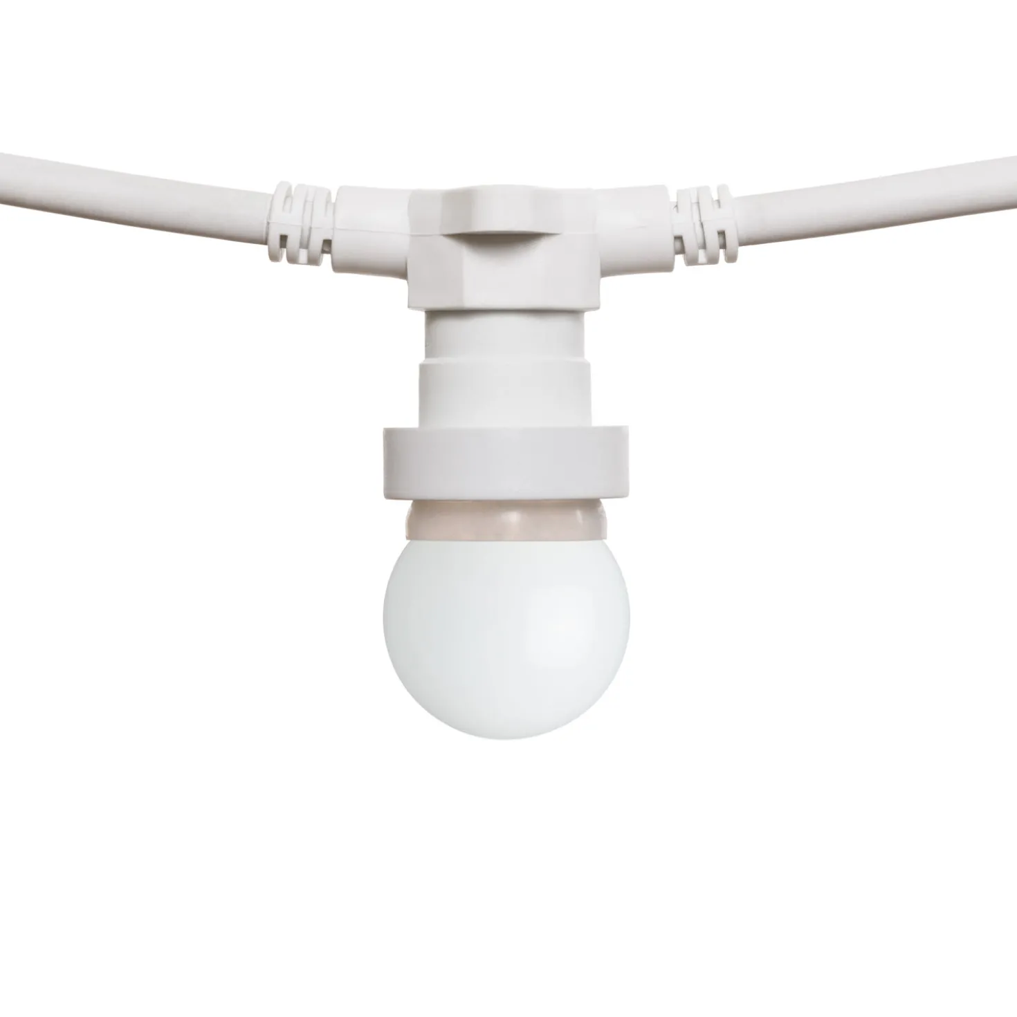 Catena 5 m, 8 lampadine led globo Ø 45 mm in plastica bianca di 1,2 Watt, prolungabile