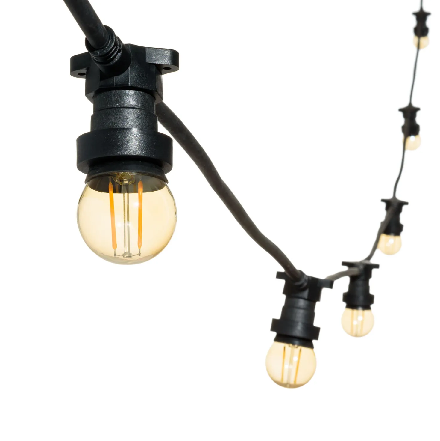 Catena 5 m, 8 lampadine led globo Ø 45 mm di 2 Watt, cavo nero, prolungabile